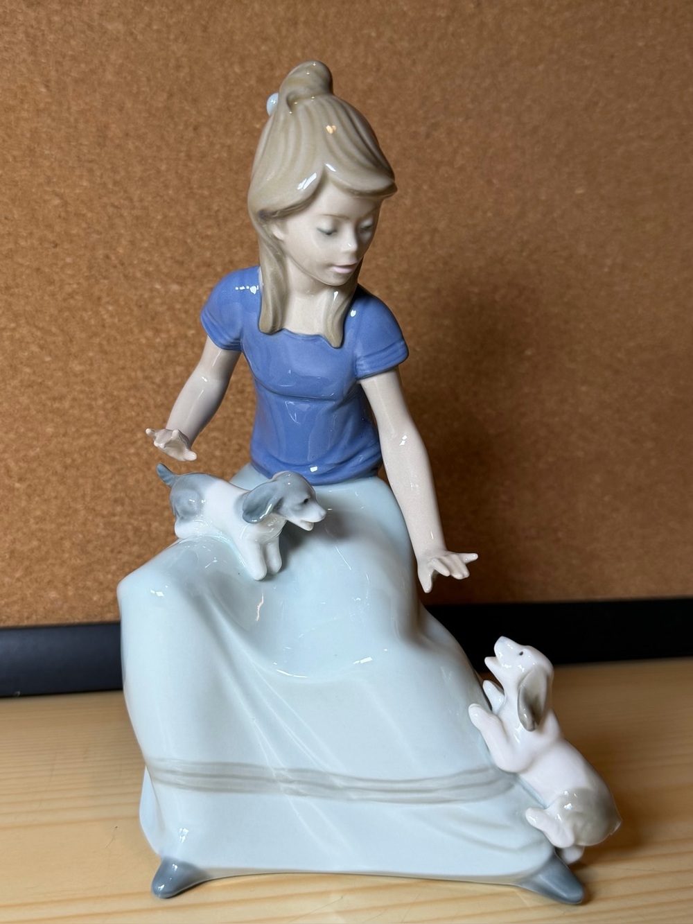 NAO By Lladro Spain Porcelain Figurine Playmates Girl With Two Dogs Chipped Tail